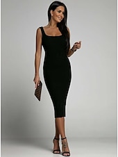 abordables robe longue noire-robe noire Robe unie Robe de cocktail noire Femme Robe mi-longue Accueil froid Plein Air Rendez-vous Décontractées Col Ras du Cou Sans Manches Standard Noir Blanche Bleu S M L XL 2XL