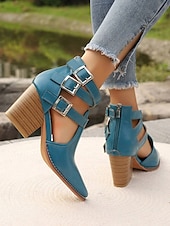 billiga Block Heels-Dam Klackar Utomhus Dagligen Blockera hälen Spetsig tå Ledigt Minimalism Imitationsläder Spänne Blå Brun
