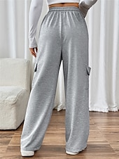 billiga breda ben och hög midja-Dam Joggingbyxor Kinesiska Mode Streetwear Fullängd Hög midja Slät Ficka Elastiskt midjeband Bekväm Mjuk Microelastisk Utomhus Gata Grå Höst Vinter Normal
