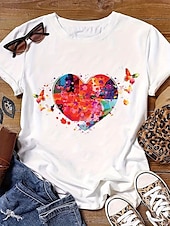 economico Maglietta Arte &amp; Design-Per donna maglietta Con cuori Informale Manica corta Girocollo Top regolari Giornaliero Stampa Bianco Rosa Blu Estate