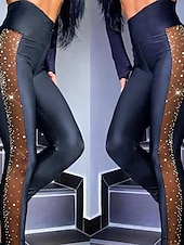 abordables Pantalons-Femme Normal Collants Mode mode Toute la longueur Taille Haute Plein Paillettes Maille Micro-élastique Plein Air Casual du quotidien Noir Eté Printemps Automne Hiver Mince