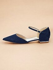 お買い得  レディースフラットシューズ-女性用 フラット フラットヒール ポインテッドトゥ エレガント レース ローファー ブルー