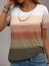 tanie Koszulka w paski i geometryczna-damska koszulka casual ombre color block print krótki rękaw regular top okrągły dekolt codzienny brązowy lato