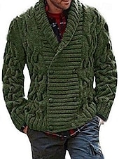 preiswerte Herren Strickjacke-Herren Kurzer Pullover Strickjacke Gerippt Stricken Standard Knopf hoch Tasche Farbblock V Ausschnitt Vintage Klassisch Freizeitskleidung Verabredung Bekleidung Herbst Winter Armee-Grün Schwarz S M L
