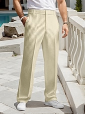 cheap Loose-Men&#039;s Dress Pants Trousers Slacks Suit Pants Waffle Pants Front Pocket Straight Leg Plain Comfort Full Length Business Daily Holiday Fashion Chic &amp; Modern Black White Stretchy