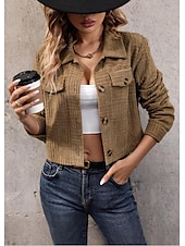 billiga Blazers och kostymer-Dam Jacka Fest Knapp Ensfärgat Vindtät Vintage Normal Ytterkläder Långärmad Höst Khaki grön S