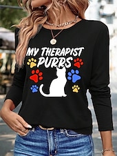 abordables T-shirt Humor &amp; Citations-T-shirt pour femme 100% coton Tee Week-end Mode Basique À manches longues Noir Printemps  Automne