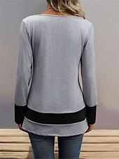 voordelige Dames eenvoudige tops-Dames Overhemd Blouse Effen Kleur Basic Casual Lange mouw V-hals Normale tops Dagelijks Lapwerk Knop Grijs Herfst Winter