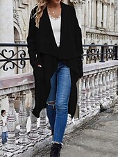 preiswerte Strickjacken und Oberbekleidung-Damen Pullover Jacke Stilvoll Feste Farbe Öffnung vorne Tasche Fledermaus Ärmel Langarm Lange Oberteile Stricken Arbeit Schwarz Wein Herbst Winter