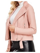 billiga Blazers och kostymer-Dam Läderjackor Vardaglig jacka Utomhus Dragkedja Ensfärgat Vindtät Mode Normal Ytterkläder Långärmad Höst Svart S