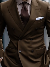 abordables Trajes formales-Trajes de Boda para Hombre Trajes de Regreso a Casa Color Sólido Café Ajuste Entallado 2 Piezas Doble Botón Seis botones