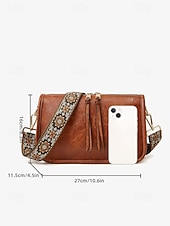 billige Crossbody-vesker-brun skulderveske i imitert skinn for kvinner med justerbar mønstret stropp - stilig crossbody-veske for casual og boho chic looks