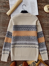 abordables Motifs graphiques et détails-Femme Pull Chandail Pull Pull décontracté Rétro Vintage Décontractées Flexible Géométrique A côtes Col V Tricoté manche longue Hauts réguliers Tricoter Extérieur du quotidien Fin de semaine Kaki