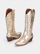 preiswerte Cowboy &amp; Western Stiefel-Damen Western-Cowboystiefel in Metallic-Gold mit gestickten Details für Mode und Freizeit