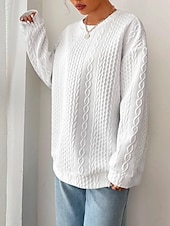 זול הודיות עם מרקם-סווטשירט לנשים אלגנטי וינטג' רגיל לבוש יומיומי קז'ואל עם צווארון צווארון טלאים שרוול ארוך שחור לבן כחול אפור סתיו חורף