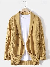 preiswerte Herren Strickjacke-Herren Kurzer Pullover Strickjacke Gerippt Stricken Standard Knopf hoch Tasche Farbblock V Ausschnitt Vintage Klassisch Freizeitskleidung Verabredung Bekleidung Herbst Winter Armee-Grün Schwarz S M L