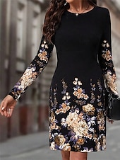preiswerte Blumenkleid-Damen Maxidress Sweatshirt-Kleid Winter Kleid Corsagenkleider Etuikleid Elegant Stilvoll Urlaub Party Strasse Regular Fit Blumen Langarm Rundhalsausschnitt Rosa Blau Orange Sommer Herbst Winter