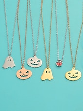 お買い得  ハロウィンアクセサリー-ハロウィンをテーマにした女性用ステンレススチールペンダントネックレス。カボチャとゴーストのチャームが特徴で、コスチュームパーティーやお祝いの行事に最適です。