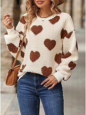 levne Mikiny a mikiny-dámská mikina elegantní móda comfrt fleece srdce práce denní nošení ležérní posádka krk patchwork dlouhý rukáv khaki podzim zima