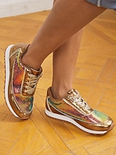 ieftine Adidași de Damă-Pentru femei Adidași Pantofi de confort În aer liber Zilnic Călătorie Broderie Pană Vârf rotund Modă Casual Confortabili Luciu Piele PU metalizată Dantelat Argintiu Negru Auriu