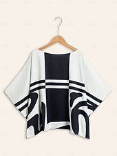 economico Bluse e camicie-camicia in raso di seta manica ungherese camicetta grafica fluida