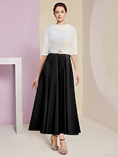 economico Mom&#039;s Dress Sets-Beach Wedding A-Line Mother of the Bride Dress Wedding Guest Elegant Vintage Jewel Neck Tea Length Charmeuse Half Sleeve with Pleats Crystals free custom size