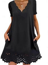 preiswerte schwarzes Minikleid-Damen Minikleid schwarzes kleid Freizeitkleid Cocktailkleid Abendkleid Streetwear Basic Lässig Straße Date Normale Passform Kurzarm Wellenausschnitt Schwarz Sommer