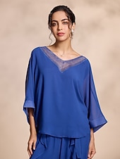 お買い得  ブラウス＆シャツ-シフォン カジュアル マジャル スリーブ ディープ V ブラウス
