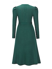 preiswerte Strickkleider-Damen Pullover Kleid Modisch elegante kleider Feste Farbe Gerippt Rundhalsausschnitt Strick Langarm Normale Oberteile Stricken Arbeit Täglich Schwarz Grün Herbst Winter