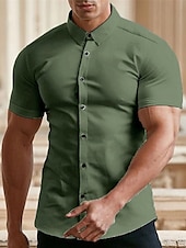 cheap Men&#039;s Button Up Shirts-Men&#039;s Summer Shirt Button Up Shirt Casual Shirt Black White Red Green Dark Blue Short Sleeve Plain Turndown Street Vacation Button-Down Clothing Apparel Fashion Leisure