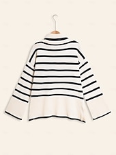 economico maglione da donna-Per donna Felpa A collo alto A coste Maglia Misto lana A campana Autunno inverno Casual / quotidiano Casual quotidiano Manica lunga Banda Bianco S M L