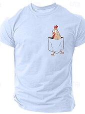 abordables Camiseta gráfica para hombres-Hombre Gracioso Pollo Bolsillo Camiseta Camiseta superior 100% Algodón Manga Corta Gráfico Camisa Negro Blanco Azul claro Camiseta cómoda Calle Deporte Ropa de diseñador de moda