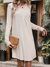 cheap Jumper Dresses-Women&#039;s Sweater Dress Mini Dress Ribbed Warm Casual Crew Neck Long Sleeve Khaki Color