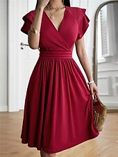 voordelige midi-zwarte jurk-Dames Mini-jurk Zwarte jurk Afstudeerjurk Casual jurk A lijn jurk Streetwear Basic Casual Vakantie Straat Feestdagen Normale pasvorm Korte mouw V-hals Zwart Bordeaux Marineblauw blauw Zomer