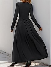 ieftine rochie maxi neagra-Pentru femei Rochie neagra Rochie Maxi Dantelă Zdrobit Dată Casual În V Manșon Lung Negru Roșu-aprins Albastru piscină Culoare