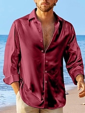 economico camicie casual da uomo-Per uomo Camicia Camicia in raso Camicia casual Camicia con Bottoni Camicie sbottonate Nero Bianco Blu Rosso Verde Manica Lunga Semplice Bavero Vacanza Quotidiano Abbigliamento Cotone Misto Cotone