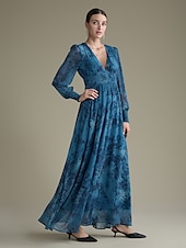 cheap Print Casual Dress-Elegant Floral Chiffon Maxi Wedding Dress
