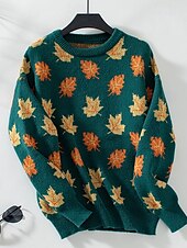 abordables Pulls et hauts-Femme Pull Chandail Décontractées Graphic Col Ras du Cou Imprimer manche longue Hauts réguliers Tricoter Fin de semaine Noir Vert Automne Hiver