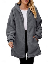 baratos Jaquetas Sherpa-Mulheres Casaco de lã Casaco de pelúcia Casaco com capuz Manter Quente Respirável Zíper Bolsos Forrada com Fleece Casual Bloco de cor Férias Rua Roupa Diária Para Noite Zíper Longo Capuz Normal Manga