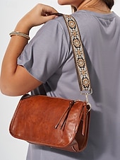 billige Crossbody-vesker-brun skulderveske i imitert skinn for kvinner med justerbar mønstret stropp - stilig crossbody-veske for casual og boho chic looks