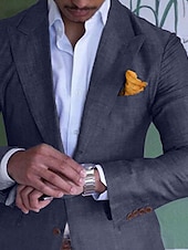 billiga Linne blazer-Maskulin Sportjacka Lin Blazer Mode Avslappnad Sommar Enfärgad Blå Lila Grön Skräddarsydd Passform Enknäppt Två knappar