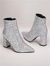 abordables Fête de la Vie Nocturne-bottines à paillettes argentées pour femmes avec talons compensés, étincelantes et chics pour les fêtes et les occasions spéciales