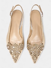 cheap Casual-Women&#039;s Gold Embellished Pointed Toe Slingback Flats with Crystal Detailing - Luxurious Bridal Shoes for Weddings and Special Events