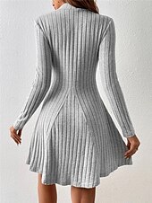 preiswerte Strickkleider-Damen Strickkleid Minikleid Gerippt Verabredung Strassenmode Basic Ständer Langarm Grau Farbe