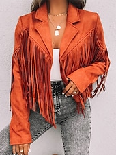 Women's Casual Jacket Dailywear Tassel Solid Color Windproof Vintage Regular Fit Outerwear Long Sleeve Summer Maroon S 8