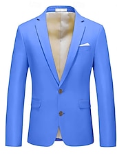 billiga Herrars klassiska kavajer-Herr Studenten Cocktailklädsel Kavaj Ceremoni Bröllopsfest Affärskläder Mode Ledigt Vår &amp; Höst Polyester TR Slät Ficka Ledigt / vardag Enkelknäppt Blazer Ljusrosa Gul Rodnande Rosa Kungsblå