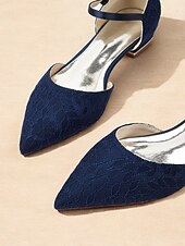 お買い得  レディースフラットシューズ-女性用 フラット フラットヒール ポインテッドトゥ エレガント レース ローファー ブルー
