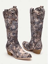 cheap 1980s-Women&#039;s Floral Pattern Western Cowboy Boots with Low Heel, Stylish and Comfortable for Country and Casual Wear