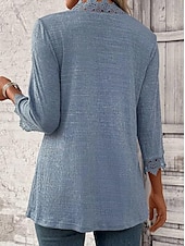 cheap Blazers &amp; Suits-Women&#039;s Jacket Party Patchwork Solid Color Windproof Fashion Loose Fit Outerwear 3/4 Length Sleeve Fall Blue S