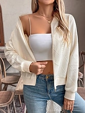 billiga Jackor-Dam Vardaglig jacka Justerbara Ensfärgat Ledigt / vardag Stylish Normal Ytterkläder Långärmad Vår Beige S
